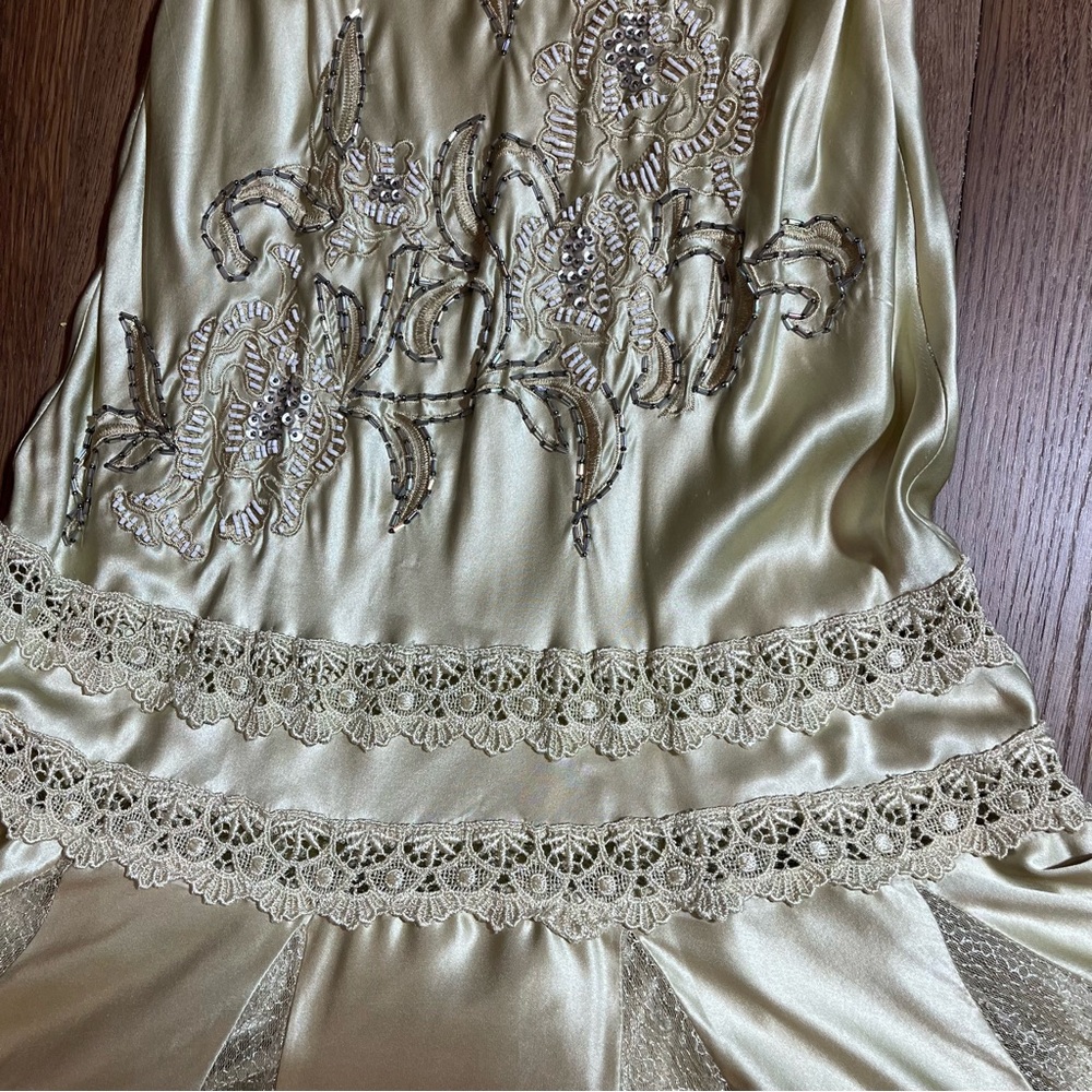 Vintage 100% Silk Beaded Dress Lace Dress Vintage Drop Waist Gown Prom Dress - Picture 10 of 17